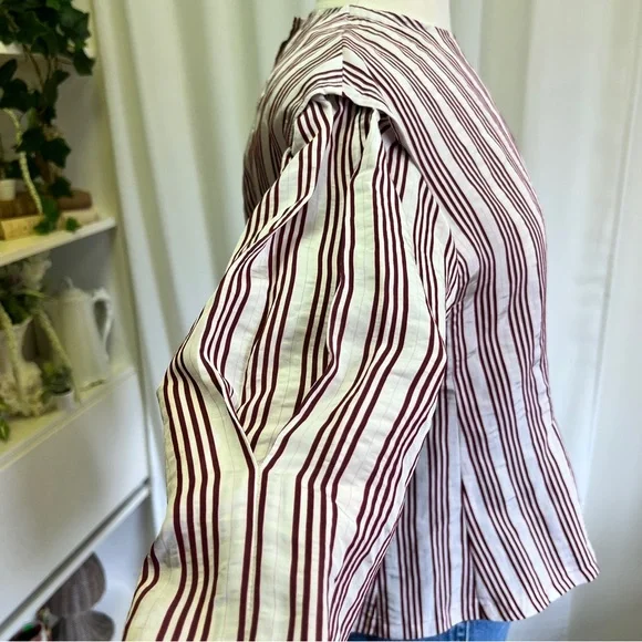 Sandro Red and White Pinstripe Structural Blouse - Picture 4 of 16